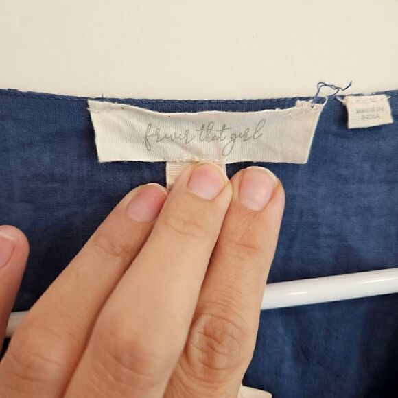 Anthropologie ForeverThat Girl Embroidered Blue Floral Smocked Waist Blouse Boho - Picture 6 of 9